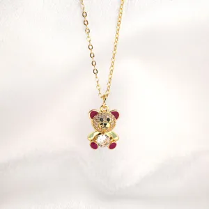 Gold-plated cute crystal teddy bear pendant necklace sparkling luxury jewelry gift for women