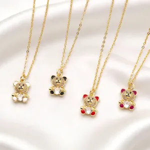 Rhinestone cute teddy bear pendant necklace gold-plated shimmering zircon chic clavicle chain
