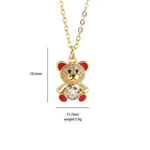 Elegant gold plated pave crystal teddy bear pendant necklace for women and girls daily wear.