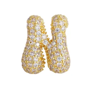 Ciondolo con lettera placcato oro con zirconi cubici scintillanti, accessorio moda hip hop.
