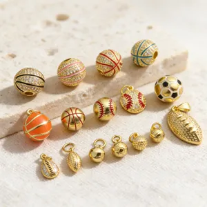 Europe US Pendentifs de Balle de Sport Cuivre Plaqué Or 3D Basketball Baseball Rugby Breloques Accessoires DIY