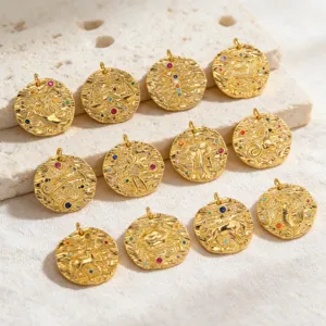 Colorati 12 segni zodiacali DIY zircone ciondoli metallo pendenti per collane gioielli