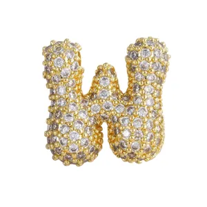 Ciondolo lettera W gonfio in oro zircone hip hop collana gioiello accessorio moda elegante