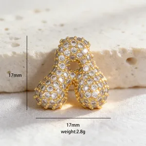 Ciondolo Lettera Pavé Zircone Hip Hop Lusso Gioiello Collana Accessorio 17mm Oro