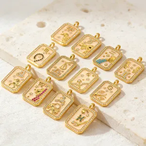 Vintage Tarot Zodiac Sign Pendant Charms For Jewelry Making DIY Necklaces Earrings Copper Rhinestone Rectangular Tarot Card Charms