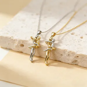 Minimalist two-tone hugging couple necklace, chic silver and gold clavicle chain for daily wear