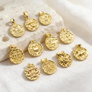 Vintage gold-plated zodiac coin pendants necklace accessories DIY jewelry supply set
