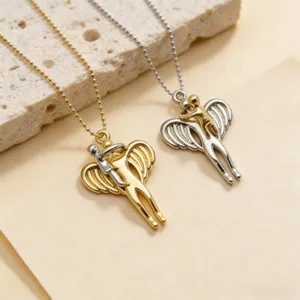 Two tone hug angel couple pendant necklace minimalist trendy clavicle chain jewelry for women