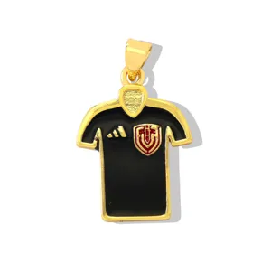Ciondolo maglia da calcio oro nero, rame smaltato sport collana fai da te ciondolo