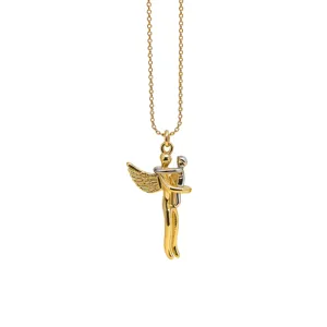 Two tone angel hug pendant necklace minimalist gold silver chain daily jewelry