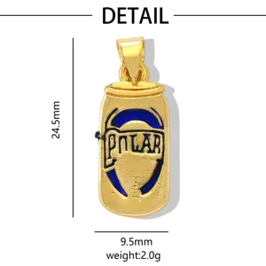 Ciondolo lattina dorato accessorio gioielli DIY, charm in metallo smaltato per collana.