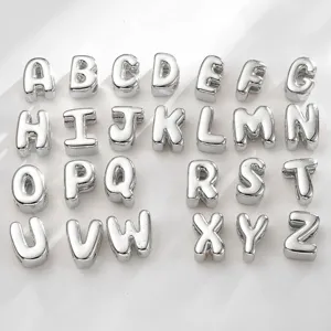 Perles de lettres en metal argente alphabet A-Z pour fabrication de bijoux collier bracelet