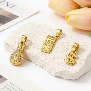 Copper Gold Plated Rhinestone Money Bag Dollar Sign 100 Bill Charm Pendant For DIY Bracelet Necklace Jewelry Making Accessories