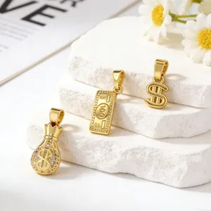 Gold-plated dollar sign money bag and banknote pendant DIY necklace jewelry accessories