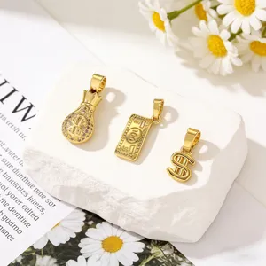 Gold-plated US dollar money bag, bill and S pendant charms for DIY jewelry making accessories.