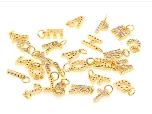 Gold plated micro pave cubic zirconia alphabet letter charms for DIY jewelry making pendants