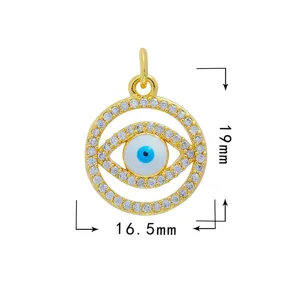 Colgante mal de ojo de cobre circonita cúbica 19x16.5mm bañado en oro accesorio de joyería.