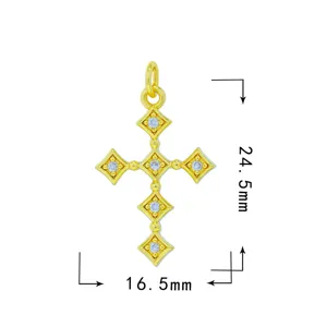 Ciondolo a croce in zircone micro incastonato dorato accessorio per collana, gioielli moda.