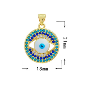Vergoldeter Kupfer Zirkon böser Blick Auge Anhänger DIY Schmuck Zubehör für Halskette.