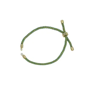 Green gold braided Milan rope bracelet adjustable slider DIY jewelry accessory detail view