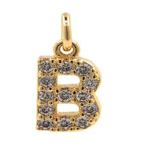 18k gold plated copper micro pave cubic zirconia letter B pendant DIY jewelry charm accessories