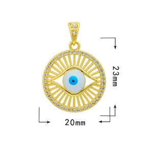 Vergoldeter Kupfer-Böse-Blick-Anhänger mit Mikrofassung-Zirkon und Emaille-Details.