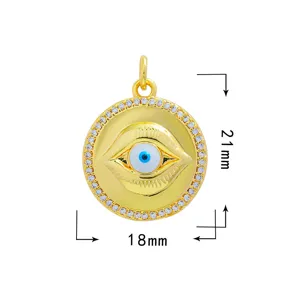 Vergoldeter Böser-Blick-Anhänger mit Zirkonia und Kupfer DIY Schmuckzubehör 18x21mm