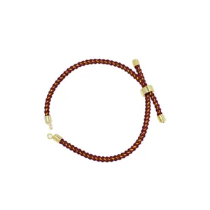 Adjustable braided gold silk cord bracelet detail, DIY jewelry making accessory component.