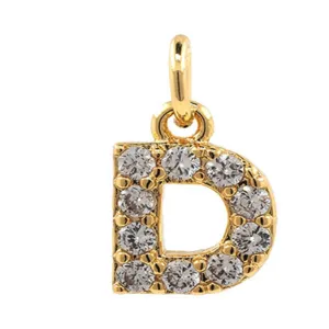 Gold Plated Copper Micro Pave Cubic Zirconia Letter D DIY Pendant Jewelry Accessory