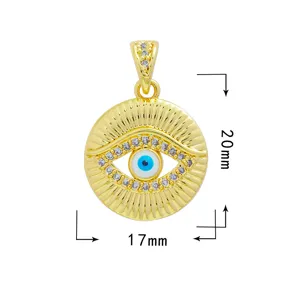 Goldener böser Blick Anhänger Detail, Kupfer Mikro-Zirkonia, 20x17mm DIY Schmuckzubehör.