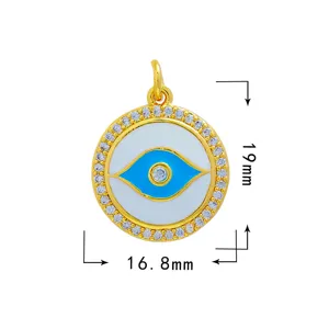 Colgante de mal de ojo bañado en oro con circonitas, accesorio de joyería DIY de 19 mm.
