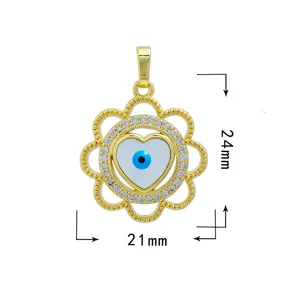Gold Böser Blick Herz Zirkonia Anhänger DIY Schmuck Halskette Armband 24x21mm