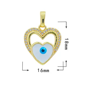 Herz böser Blick Anhänger vergoldet Kupfer Mikro Zirkonia Schmuck Zubehör 18x16mm Größe