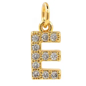 Gold-plated letter E pendant featuring micro-set sparkling cubic zirconia for DIY jewelry.