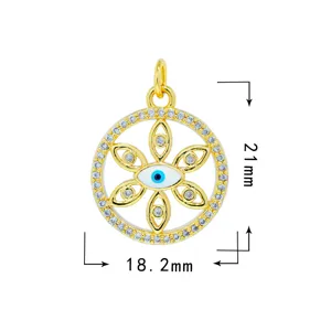 Colgante de ojo malvado de circón bañado en oro accesorio DIY tamaño 21x18,2 mm