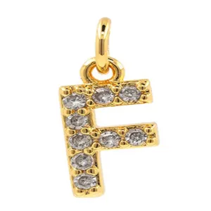 Gold plated letter F pendant micro pave cubic zirconia DIY jewelry accessory detail view