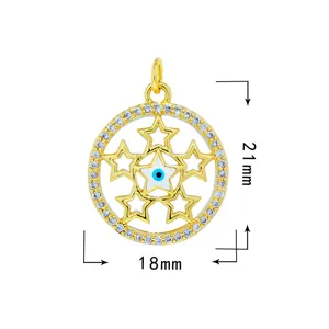 Colgante mal de ojo estrella de cobre bañado en oro circonitas micro pavé 21x18mm