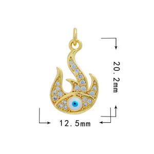 Vergoldeter Kupfer Zirkonia böser Blick Flamme Anhänger DIY Schmuck Zubehör Halskette Armband