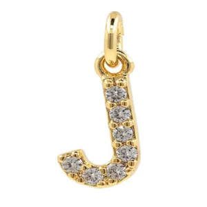 Gold-plated copper micro-pave cubic zirconia letter J pendant jewelry DIY accessory detail.