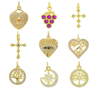 Ciondoli Croce Cuore in Rame e Strass Ciondoli Placcati Oro per Fai-da-te Gioielli Collana Bracciale Solo Ciondolo