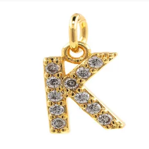 Gold plated letter K pendant micro pave cubic zirconia DIY jewelry charm component detail shot