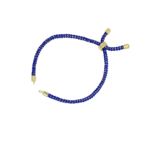 Adjustable blue gold braided cord bracelet for DIY jewelry making, slider clasp design.