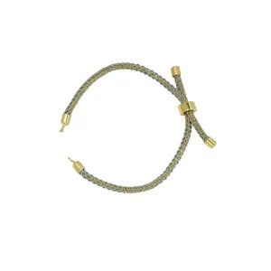 Detailed shot of gold wire braided milan cord slider bracelet with 18k gold plated metal.