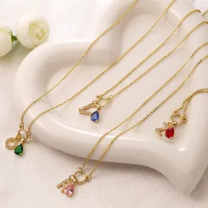 Collana con ciondolo lettera placcato oro con ciondoli pietra natale colorata gioielli moda donna