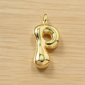 Colgante de letra burbuja dorada, lindo dije de alfabeto gordito para hacer joyas de collar.