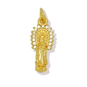 Colgante Virgen Maria Zirconia Chapado Oro Collar DIY Abalorio Accesorio Joya Religiosa