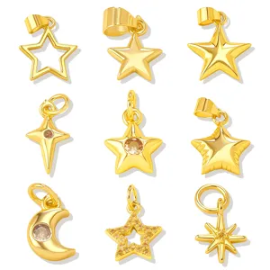 Pendentif étoile et lune plaqué or kit accessoires de bijoux DIY pour fabrication de collier.