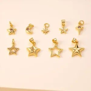 Pendentifs breloques étoile lune zircone plaqués or pour la fabrication de bijoux DIY.