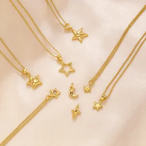 Pendentifs de collier étoile et lune plaqués or avec zircone pour accessoires de bijoux.