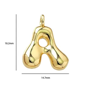 Colgante de letra A inflada de oro 18.2x14.7mm dije de alfabeto lindo para hacer joyas DIY